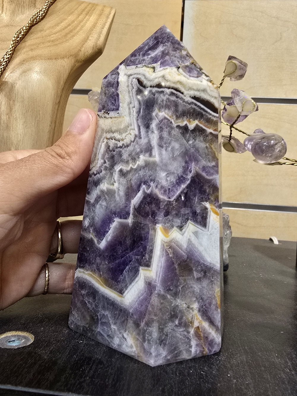 Amethyst Chevron Obelisk - Purple Crystal Accent